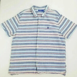 Nautica Blue Sail 2XL Embroidered Logo Linen Men's Short Sleeve Stripe Shirt